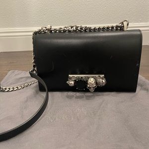 Alexander McQueen Jewelled Satchel in Black with Silver Hardware Knuckle Handbag